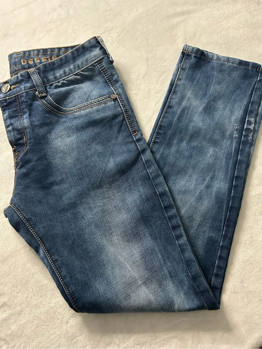 DESSINON Faded Dark Wash Straight-Leg Blue Jeans Mens Size 32